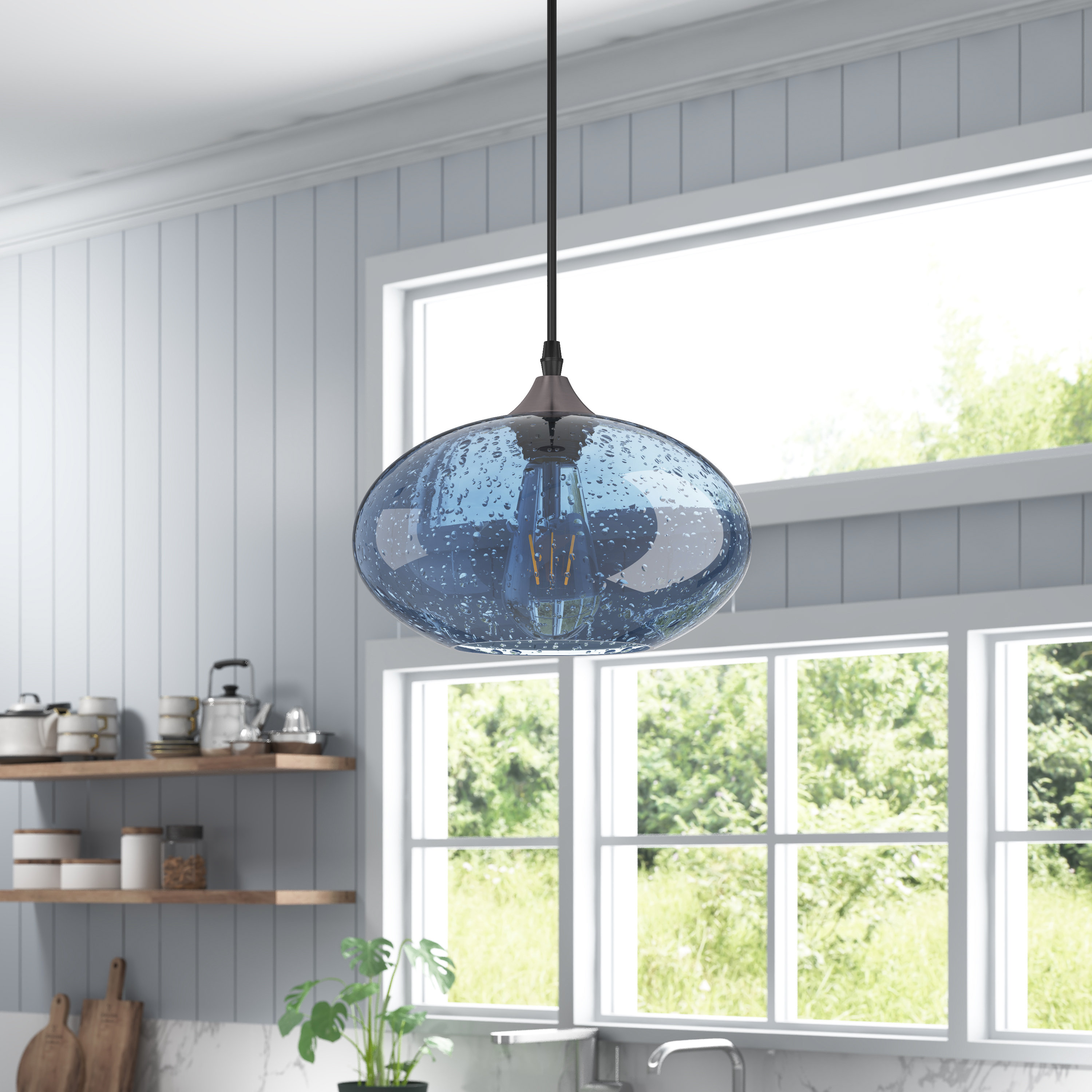 Beachcrest Home™ Margery 1 - Light 9.84 inch Blue Glass Beachcrest Home™ Margery 1 - Light 9.84 inch Blue Glass